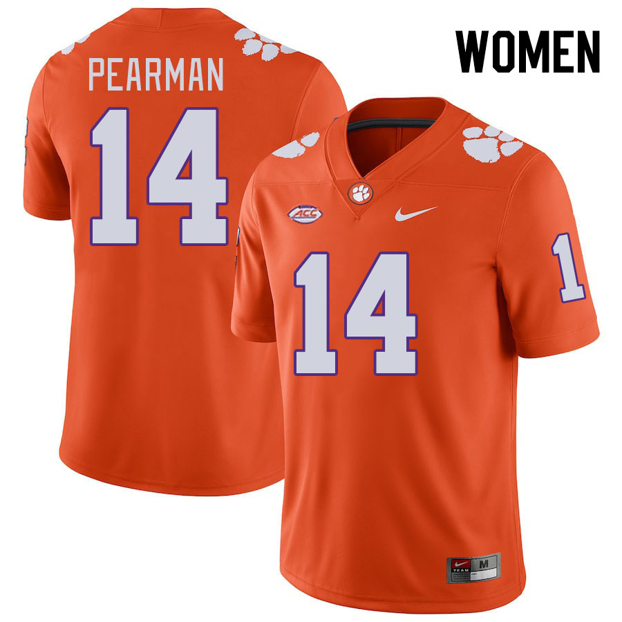 Women #14 Trent Pearman Clemson Tigers College Football Jerseys Stitched-Orange - Click Image to Close
